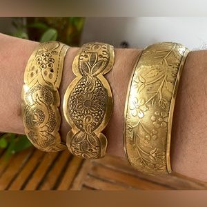 Vintage Moroccan Brass Bracelets (set of 3)